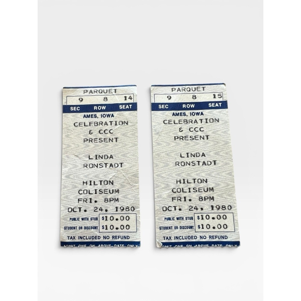 Linda Ronstadt 1980 Concert Ticket Stub Pair Ames IA Hilton Coliseum Seats